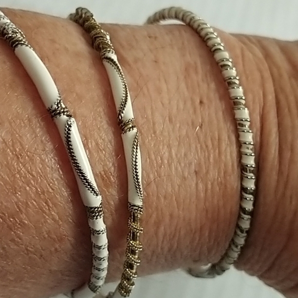 Set of Three Dainty White & Gold tone Bracelets - Picture 2 of 11